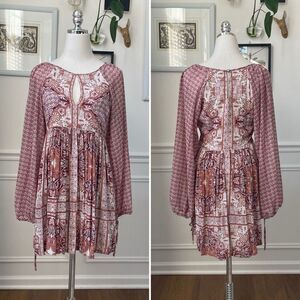 Free People Oksana Mini Peasant Dress Burgundy Boho 4